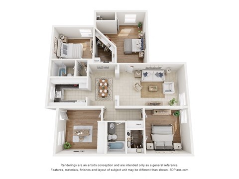 Floor plan for 3 beds, 2 baths, 1200 sqft